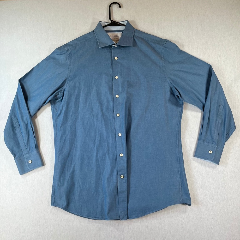 Charles Tyrwhitt Dress Shirt Mens 17/35in Slim Fit Blue Jermyn Street London